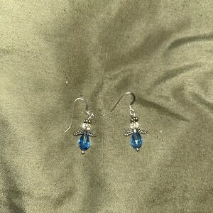 Radiant Blue Crystal Silver Earrings with Intricate Detailing